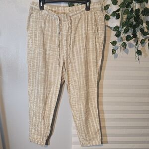 Old Navy Linen Blend Beige And White Joggers